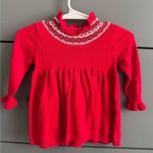 Edgehill collection Red Knit Baby Dress with Patterned Collar